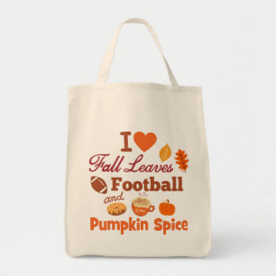 I Love Fall Leaves Football and Pumpkin Spice. Tote Bag
