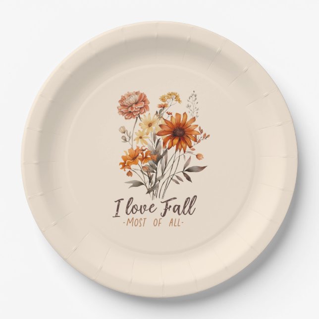 I Love Fall Most of All – Autumn Foliage Paper Plate (Front)