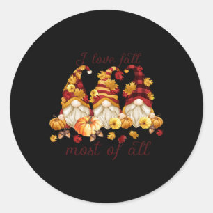 I Love Fall Most Of All Cute Gnomies Pumpkin Fall Classic Round Sticker