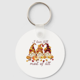 I Love Fall Most Of All Cute Gnomies Pumpkin Fall Key Ring