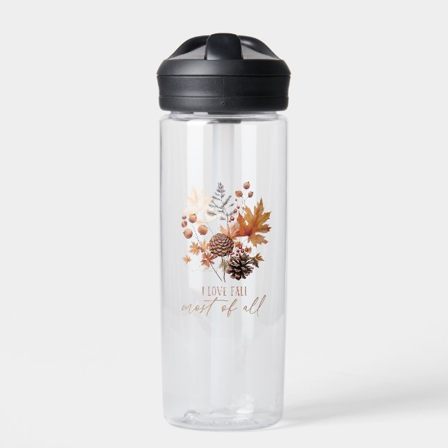 I Love Fall Most Of All - Leaves Foliage Water Bottle (Front)