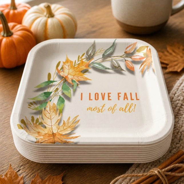 I Love Fall Most of All Paper Plate (Creator Uploaded)