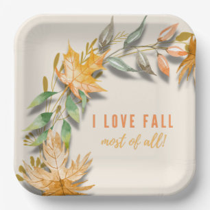 I Love Fall Most of All Paper Plate