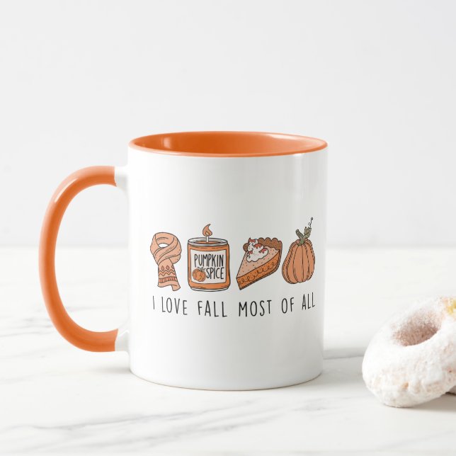 I Love Fall Most Of All, Retro Fall Doodle Mug (With Donut)