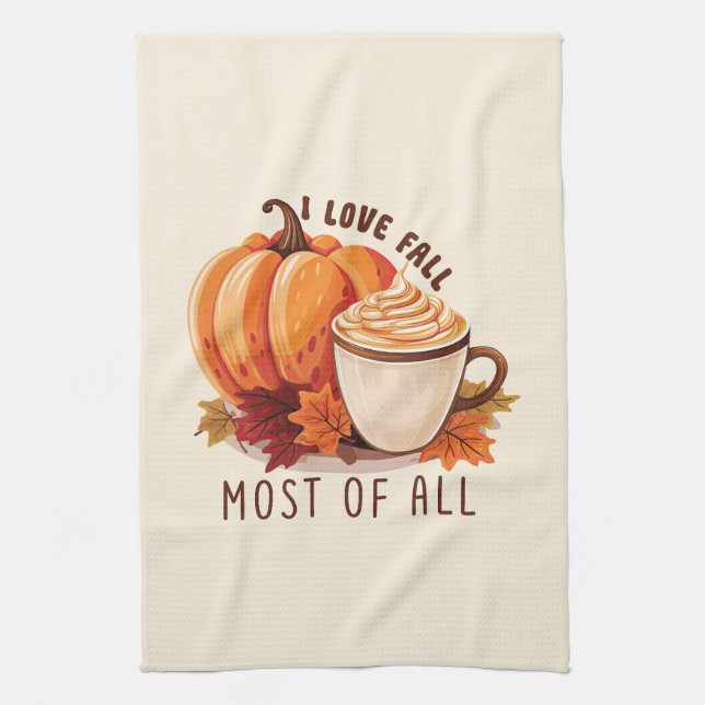 I Love Fall - Pumpkin and Pumpkin Spice Latte Tea Towel (Vertical)