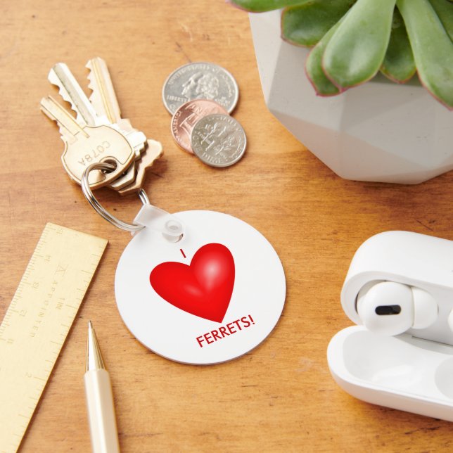 I Love Ferrets with Red Heart Key Ring (Desk)