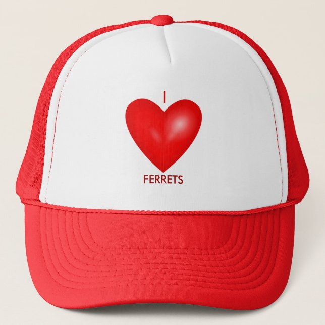 I Love Ferrets with Red Heart Trucker Hat (Front)