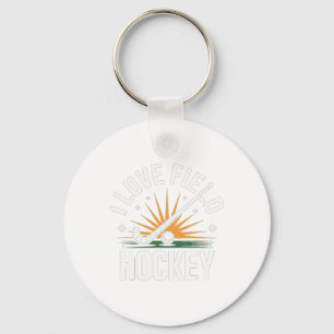 I Love Field Hockey Sunburst Sporting Spirit Key Ring