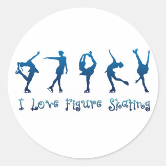 I love figure skating- blue classic round sticker