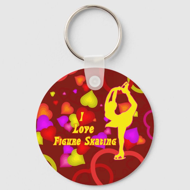 I Love Figure Skating Retro Key Ring (Front)