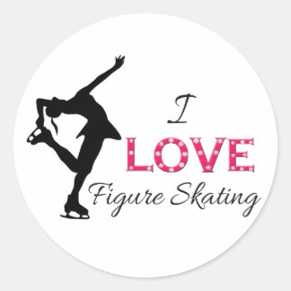 I LOVE Figure Skating, Snowflakes & Skater Classic Round Sticker