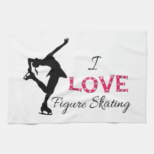 I LOVE Figure Skating, Snowflakes & Skater Tea Towel