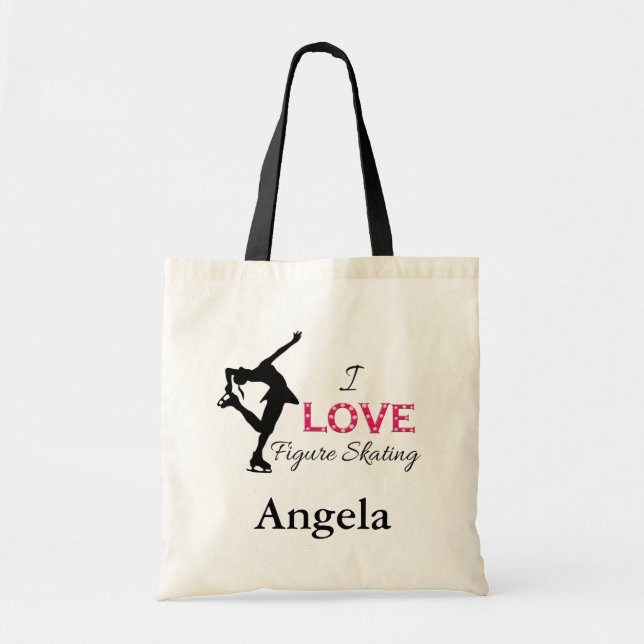 I LOVE Figure Skating, Snowflakes, Skater Tote Bag (Front)