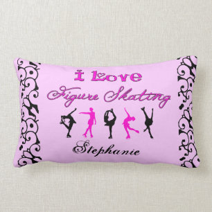 I Love Figure Skating w/ skaters (Pink) Lumbar Cushion