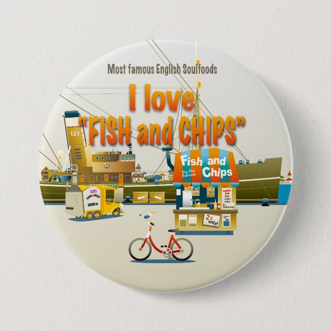 I love FISH & CHIPS 7.5 Cm Round Badge (Front)