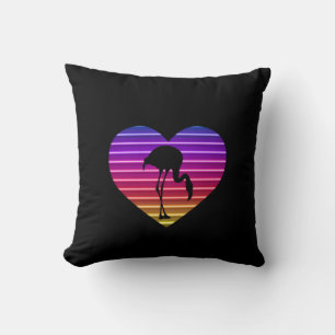 I Love Flamingos 80s Retro Heart Sunset Cushion