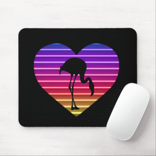 I Love Flamingos 80s Retro Heart Sunset Mouse Pad