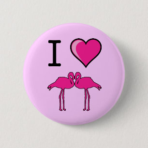 I Love Flamingos Button