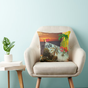 I Love Florida, Colorful Popular Tropical Design, Cushion