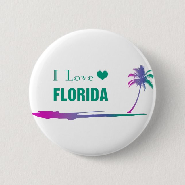 I Love Florida Colourful Green 6 Cm Round Badge (Front)