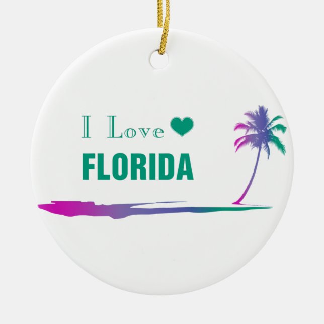 I Love Florida Colourful Green Ceramic Ornament (Front)