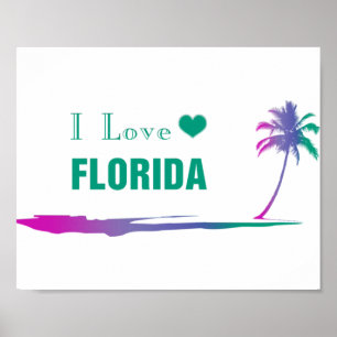 I Love Florida Colourful Green Poster