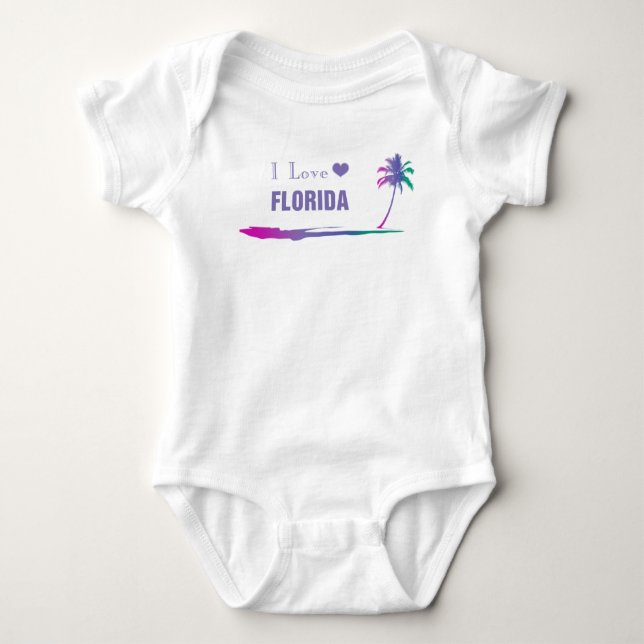 I Love Florida Colourful Purple Baby Bodysuit (Front)
