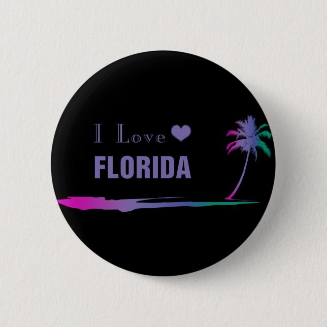 I Love Florida Colourful Purple Button (Front)
