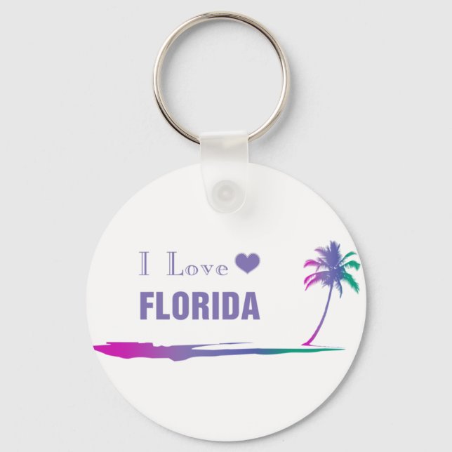 I Love Florida Colourful Purple Key Ring (Front)