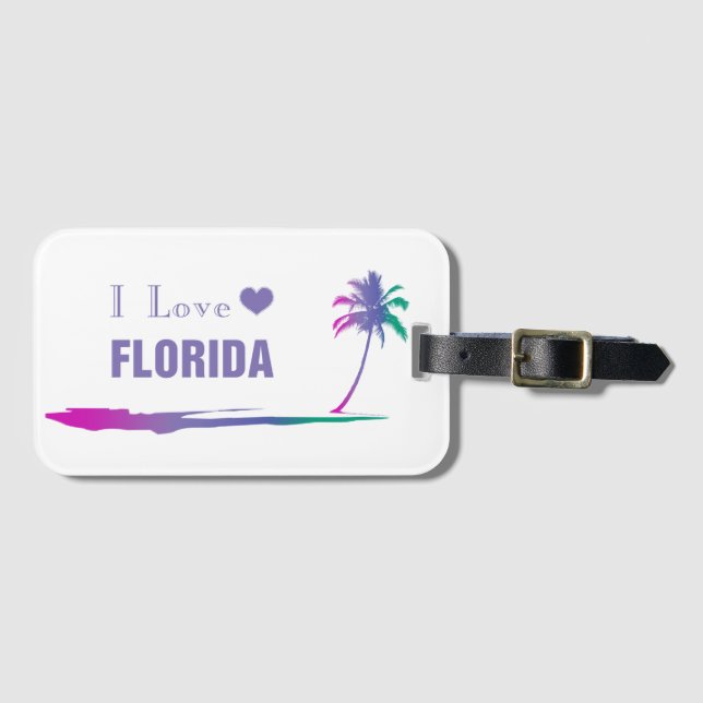 I Love Florida Colourful Purple Luggage Tag (Front Horizontal)