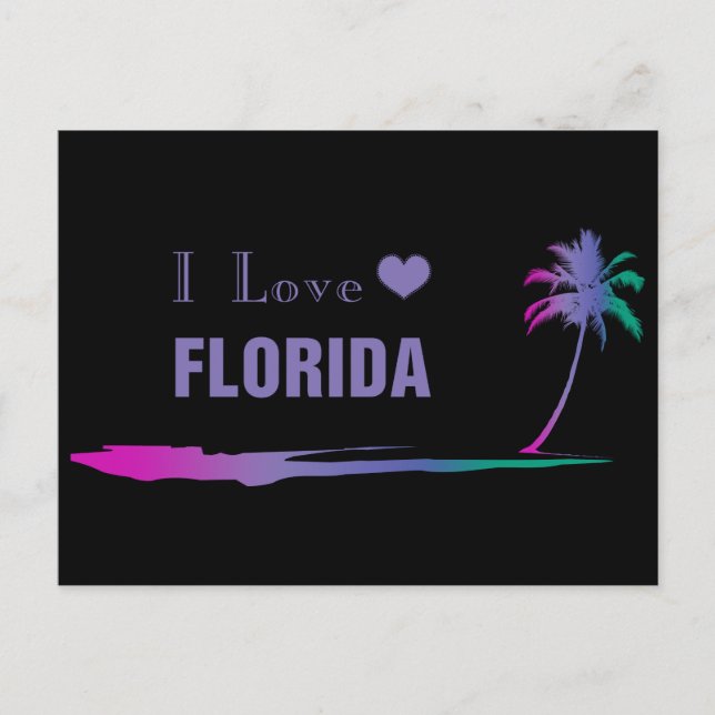 I Love Florida Colourful Purple Postcard (Front)