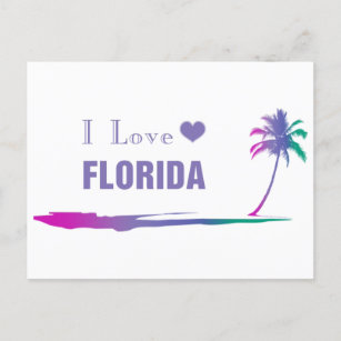 I Love Florida Colourful Purple Postcard