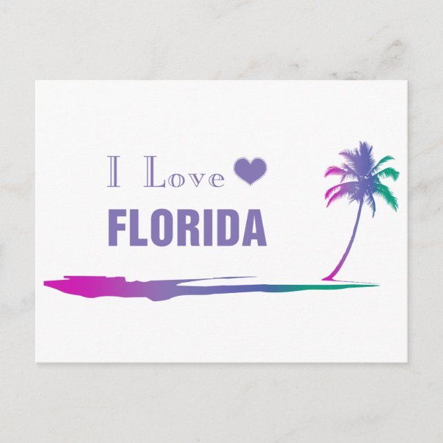 I Love Florida Colourful Purple Postcard (Front)