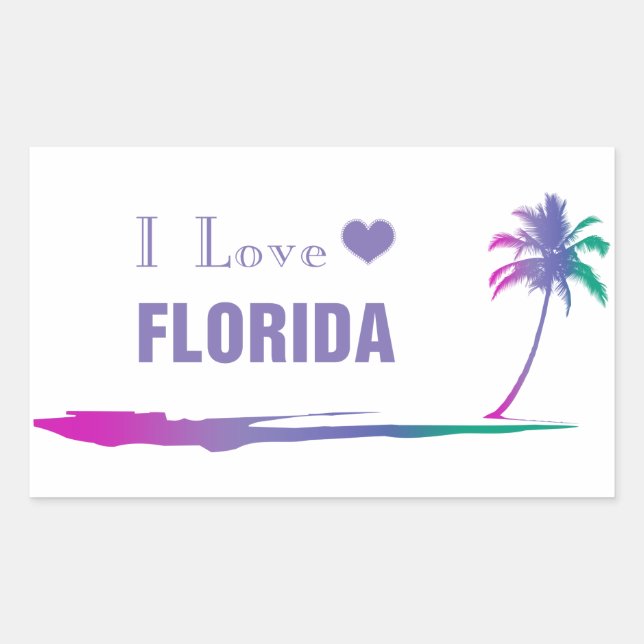 I Love Florida Colourful Purple Rectangular Sticker (Front)