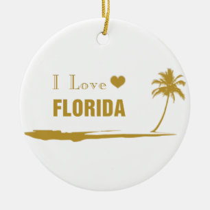 I Love Florida Gold Ceramic Ornament