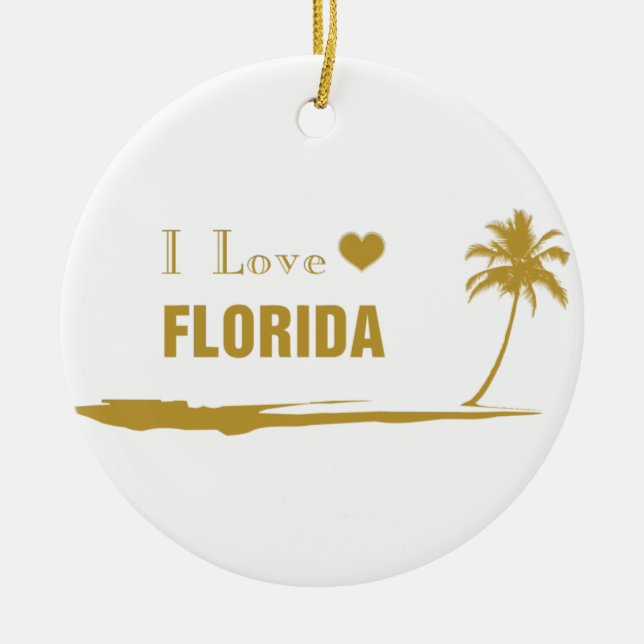 I Love Florida Gold Ceramic Ornament (Front)