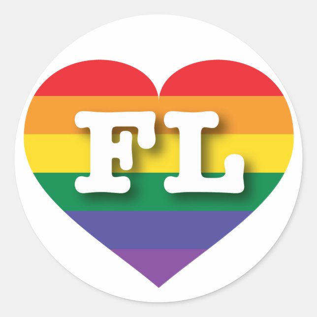 I Love Florida Rainbow Heart Classic Round Sticker (Front)