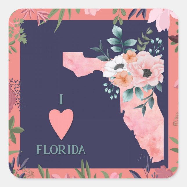 I Love Florida Square Sticker (Front)