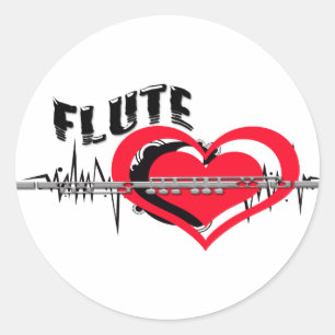 I Love Flute Heart Classic Round Sticker