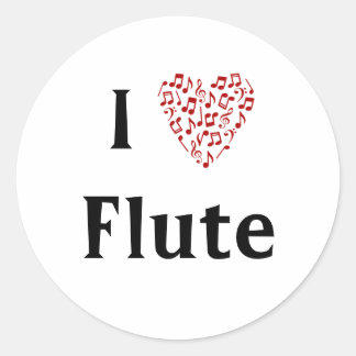 I Love Flute Red Heart of Music Notes Classic Round Sticker