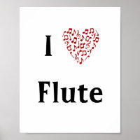 I Love Flute Red Heart of Music Notes