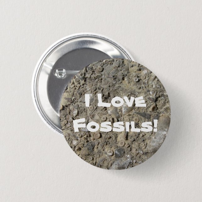 I Love Fossils! (Fossil Hash Print) 6 Cm Round Badge (Front & Back)
