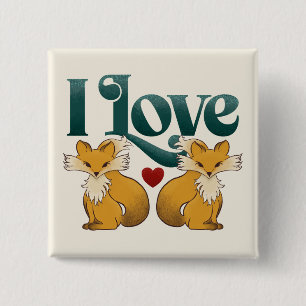 I Love Foxes Cute Heart 15 Cm Square Badge