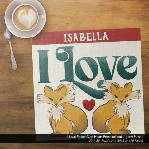 I Love Foxes Cute Heart Personalised Jigsaw Puzzle