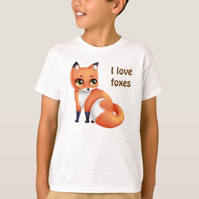 I love foxes Cute Kawaii cartoon fox T-Shirt (Front)