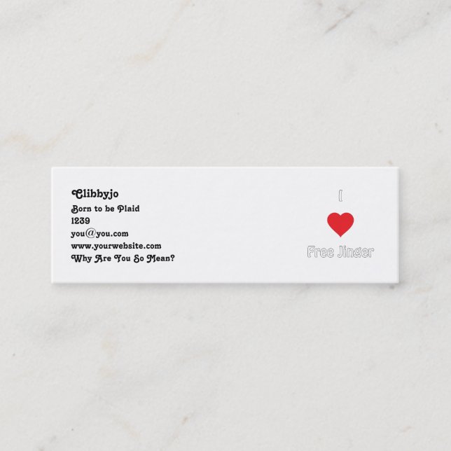 I love Free Jinger Mini Business Card (Front)