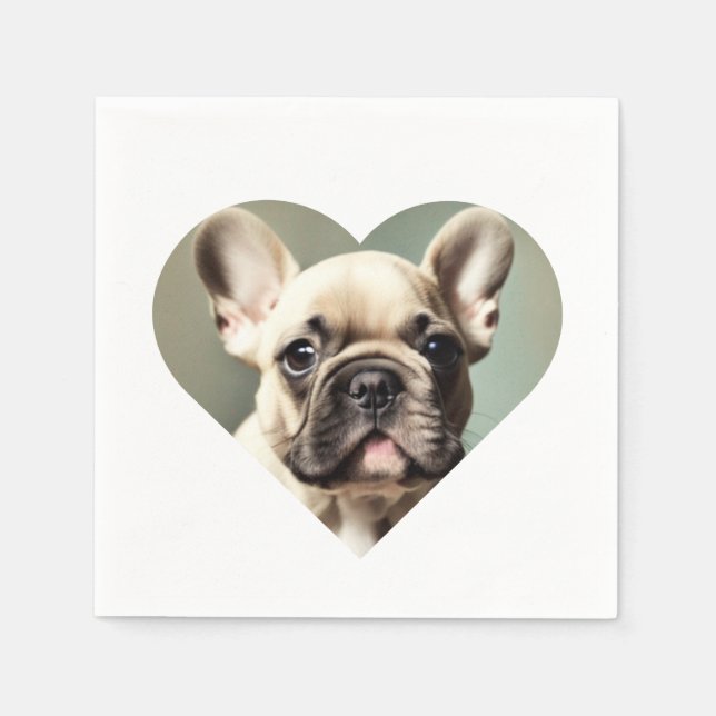 I LOVE FRENCH BULLDOGS! A FRENCH BULLDOG IN HEART NAPKIN (Front)
