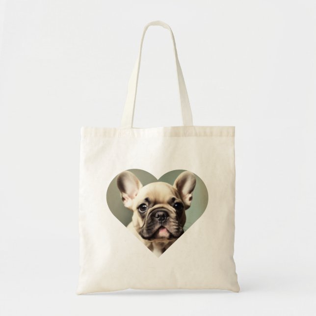 I LOVE FRENCH BULLDOGS! A FRENCH BULLDOG IN HEART TOTE BAG (Front)