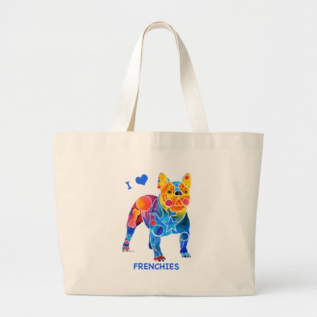 I Love French Bulldogs Large Tote Bag (Front)