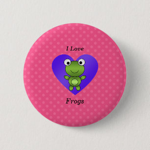 I love frogs pink polka dots 6 cm round badge